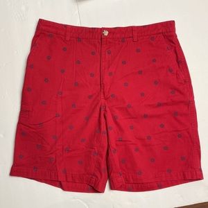 Boca Classics Men's Cotton Shorts. Red with Ship Wheel Design. Size 34